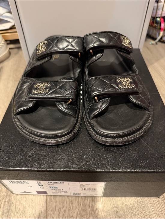 CHANEL Shoes - CHANEL Black CC SANDALS 39/9
